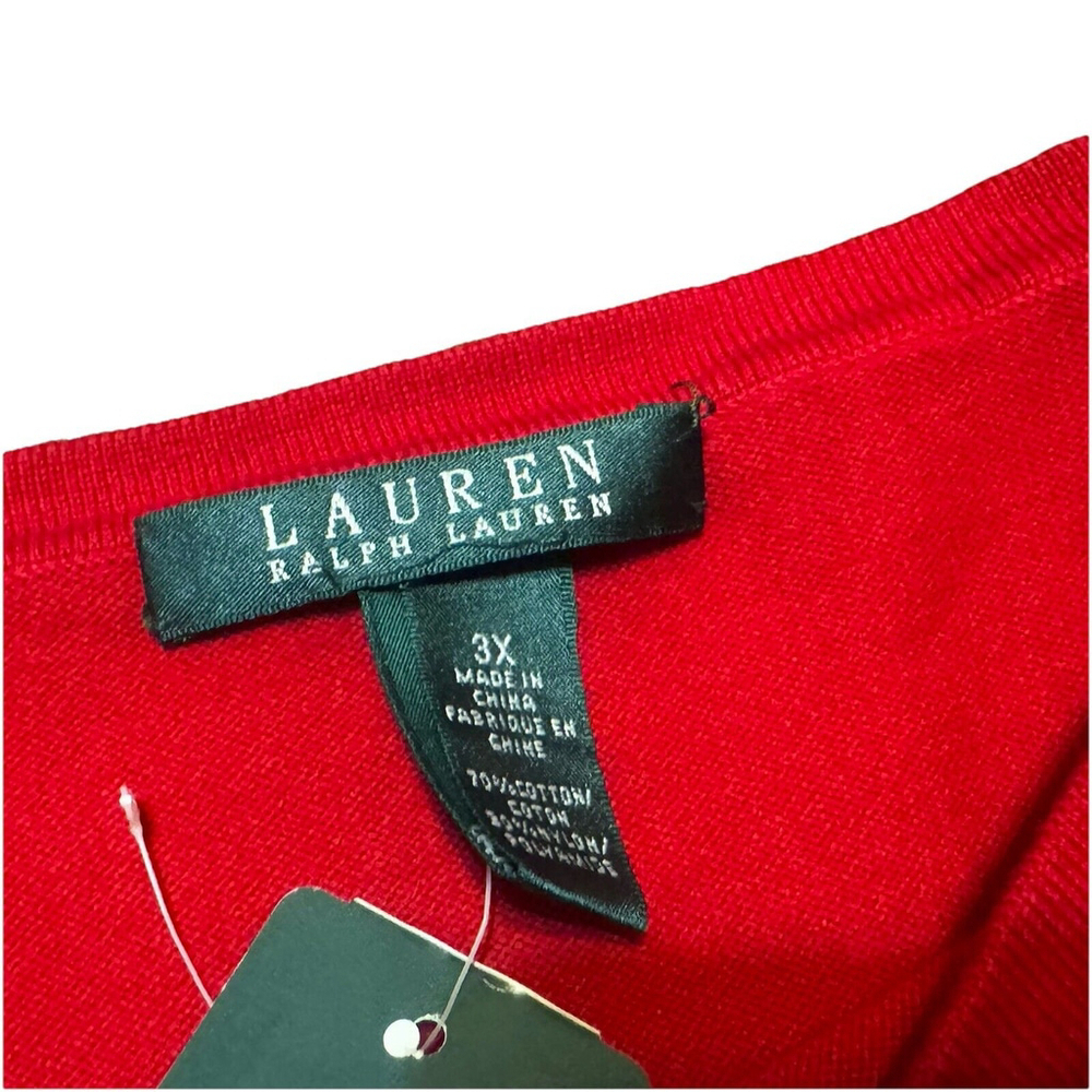 NWT Lauren Ralph Lauren Red/Black Stripe Sweater Size:3X Gold Buttons Crew Neck - Picture 6 of 12